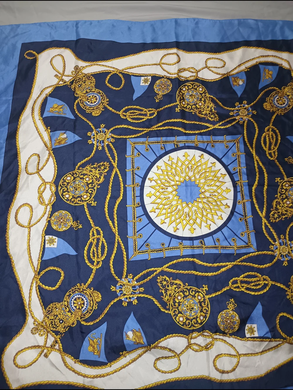 Talbots Gold Link Medallion Print Silk Scarf
